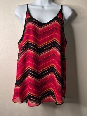BCX Red Chevron Striped Camisole with Black & Orange Accents and black lining